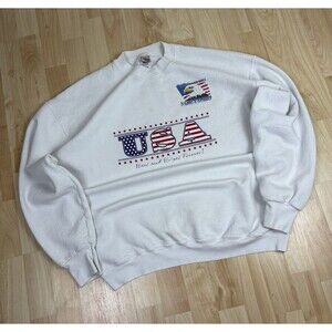Vintage Y2K USA Flag 9/11 Graphic Crewneck / White / Size XL